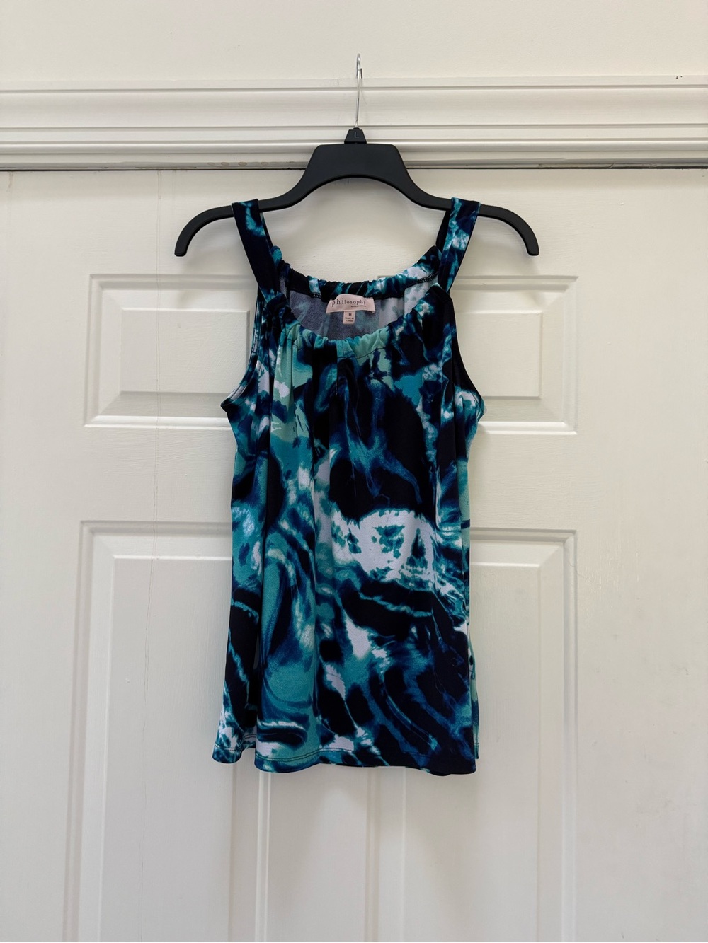 Philosophy Teal & Navy Abstract Sleeveless Top